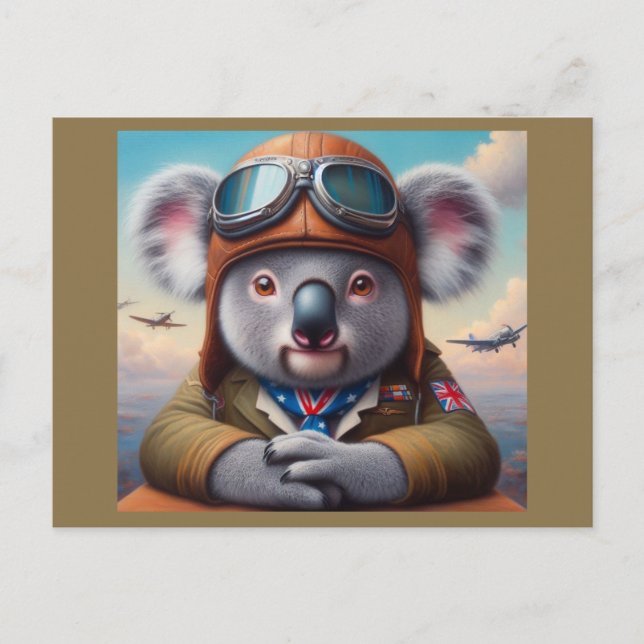Koala Airplane Pilot Postcard (Front)