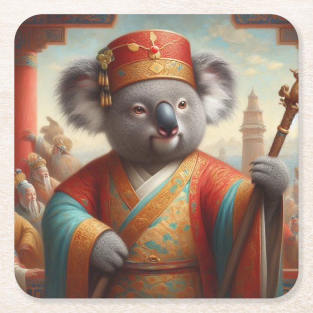 Koala Ancient China Square Paper Coaster (Front)