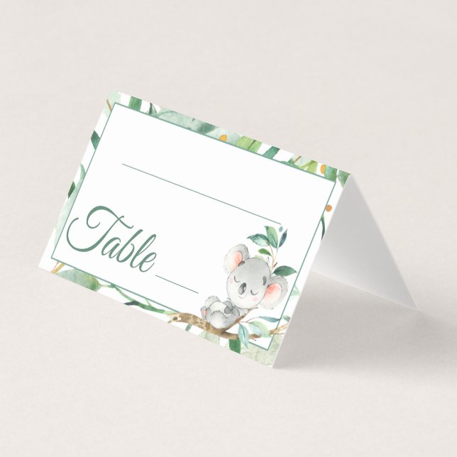 Koala and Leaves Baby Shower Birthday Table Number (Front)