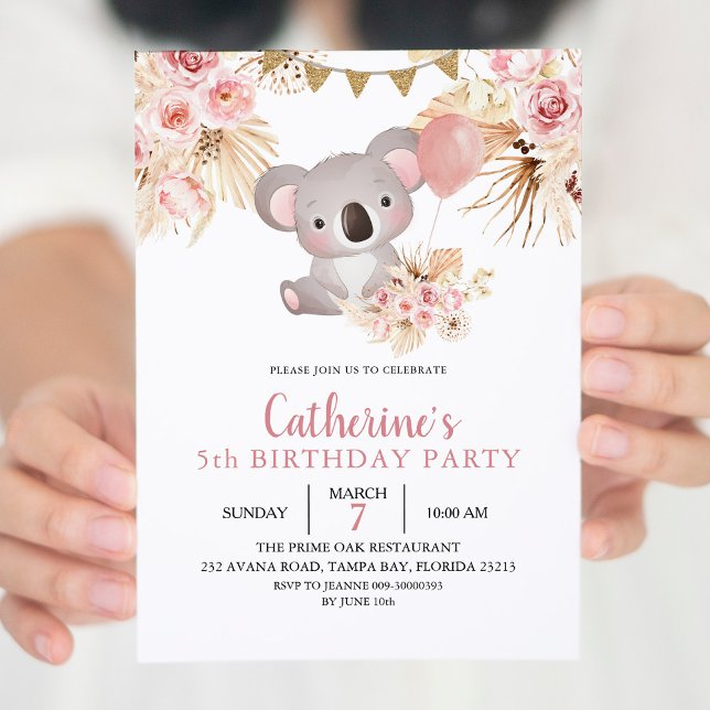 Koala and Pampas Grass Kid's Birthday Invitation (Creator Uploaded)