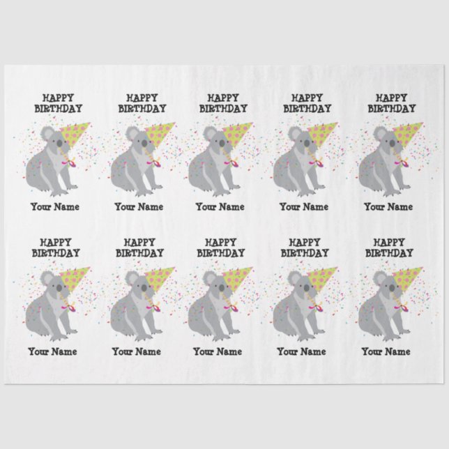 Koala - Animals Having a Party Boys Girls Name Tissue Paper (Front)