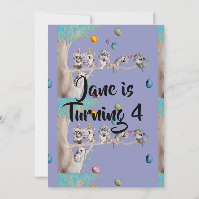 Koala Art Watercolour Girls Birthday Invitation (Front)