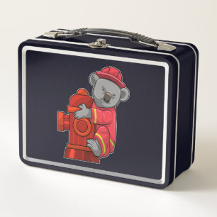 Koala as Firefighter with Fire hydrant Metal Lunch Box