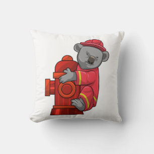 Koala as Firefighter with Fire hydrant Throw Pillow