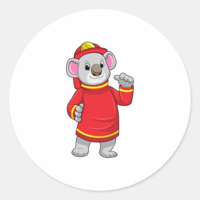 Koala as Firefighter with Helmet Classic Round Sticker (Front)