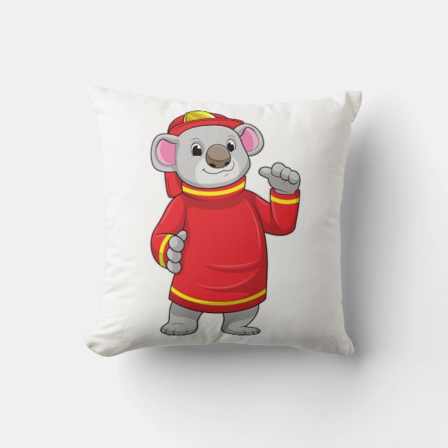 Koala as Firefighter with Helmet Throw Pillow (Front)