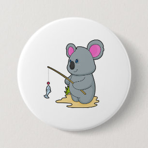 Koala as Fisher with Fishing rod & Fish 3 Inch Round Button