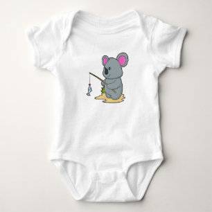 Koala as Fisher with Fishing rod & Fish Baby Bodysuit