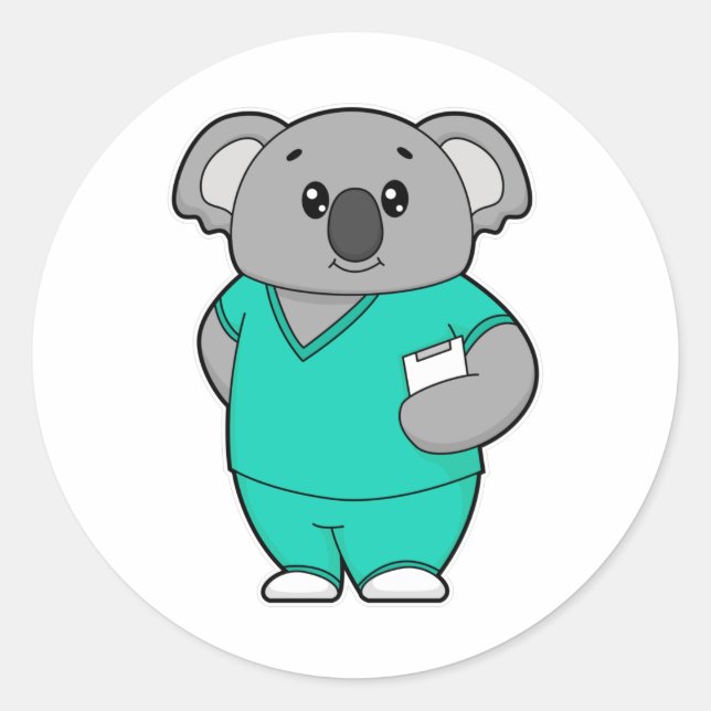 Koala as Nurse with Notepad Classic Round Sticker (Front)