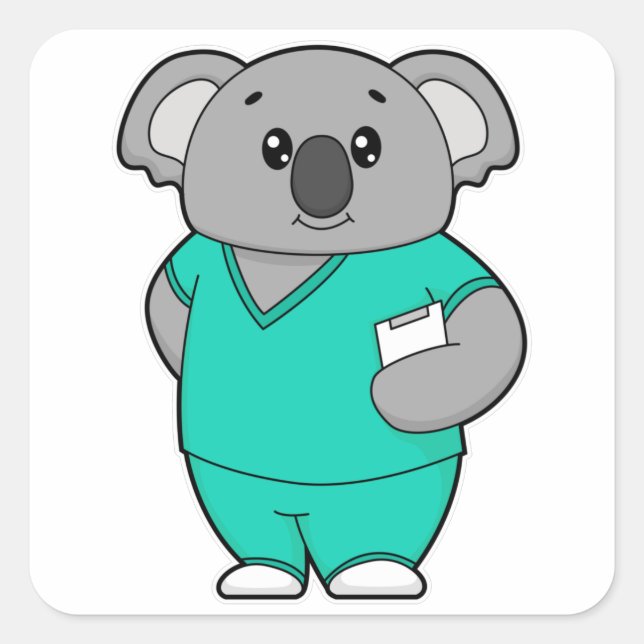 Koala as Nurse with Notepad Square Sticker (Front)