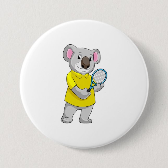 Koala at Tennis with Tennis racket 3 Inch Round Button (Front)