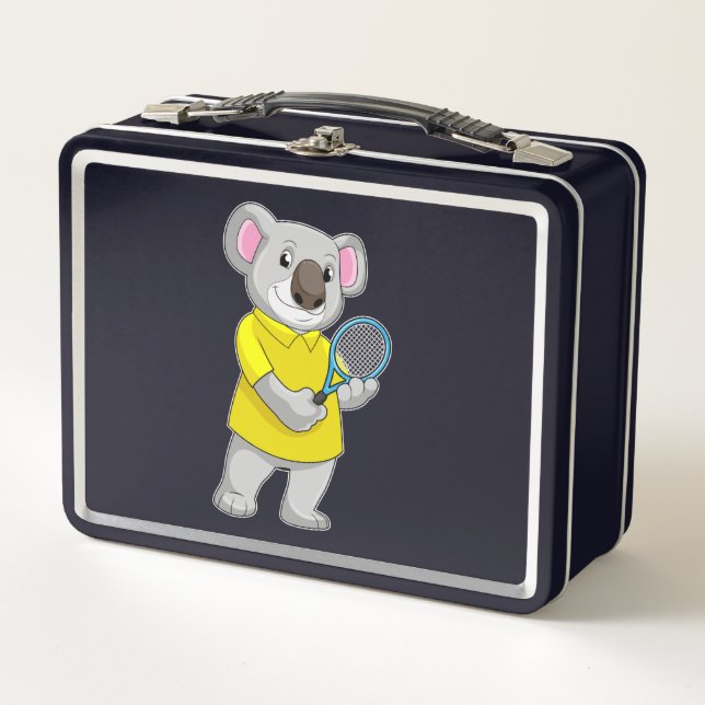 Koala at Tennis with Tennis racket Metal Lunch Box (Front)