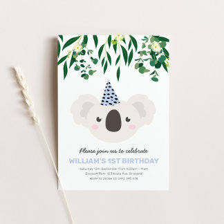 Koala Avec Casquette du Parti Bleu Invitation Anni