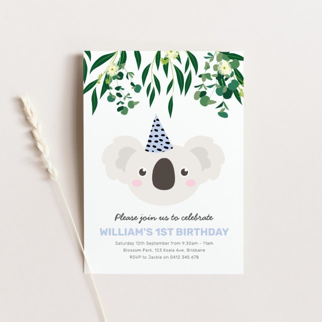 Koala Avec Casquette du Parti Bleu Invitation Anni (Créateur téléchargé)