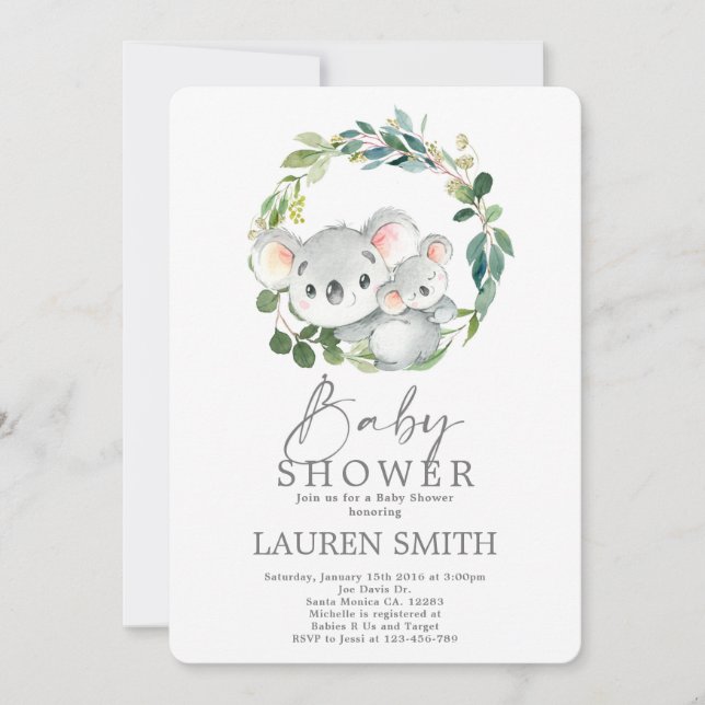 Koala Baby Shower Invitation (Front)