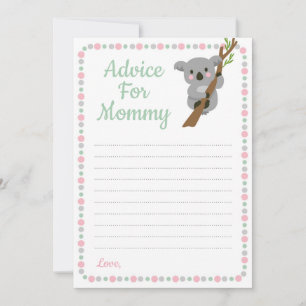 Koala Bear Advice For Mommy Shower Game Pink Girl Card