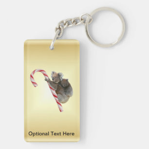 Koala Bear and Joey Cub Candy Cane Keychain