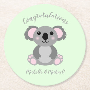Koala Bear Baby Shower Blue Boy Round Paper Coaster