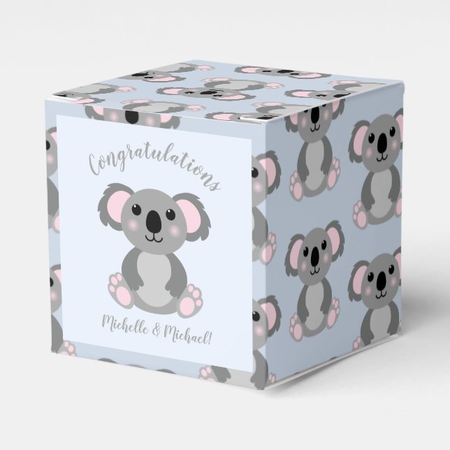 Koala Bear Baby Shower Blue Favor Box (Front Side)