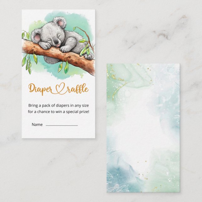 Koala Bear Baby Shower Diaper Raffle Enclosure Card (Front/Back)