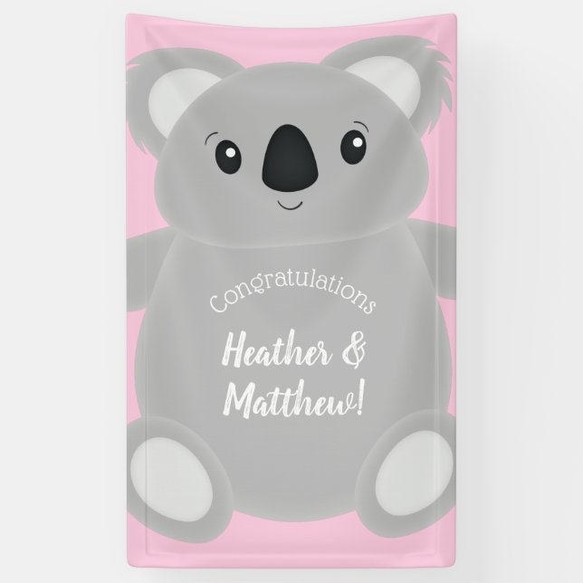 Koala Bear Baby Shower Girl Banner (Vertical)