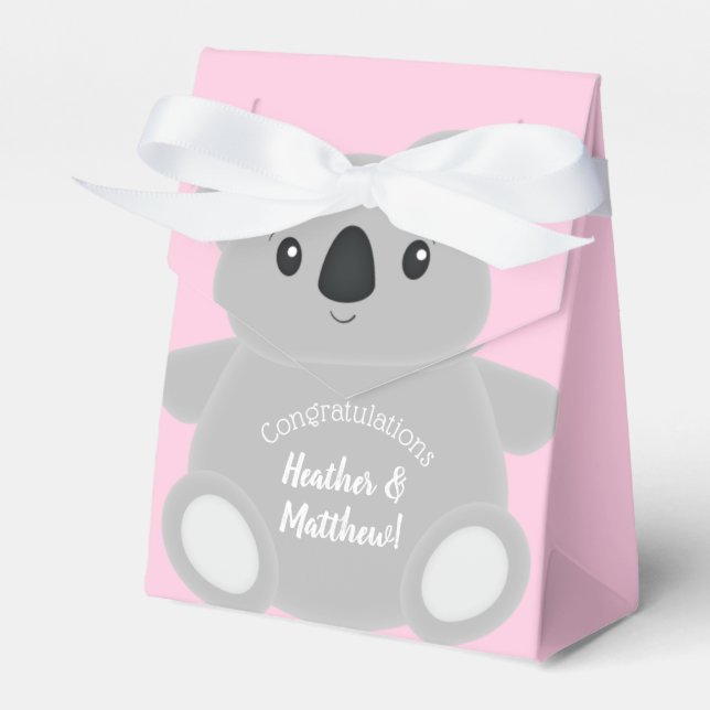 Koala Bear Baby Shower Girl Favor Box (Front Side)