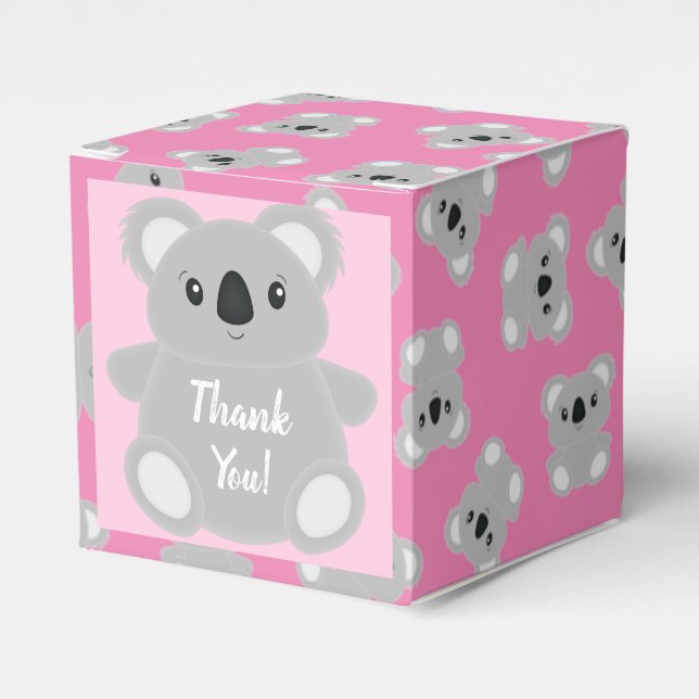 Koala Bear Baby Shower Girl Favor Box (Front Side)