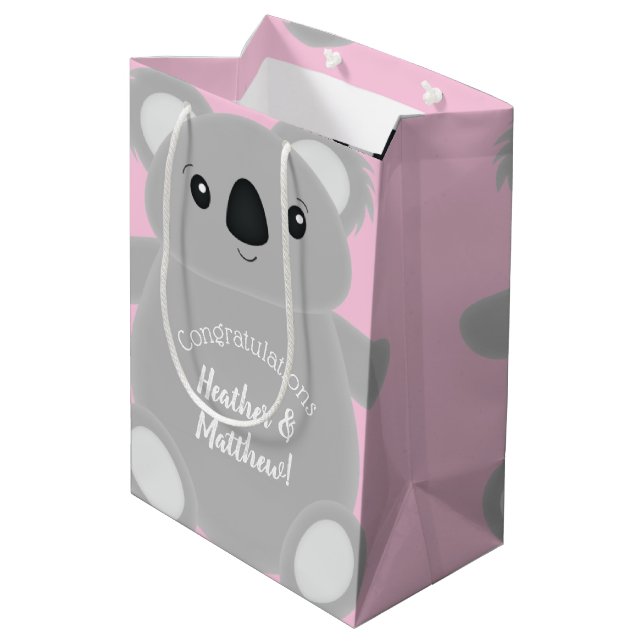 Koala Bear Baby Shower Girl Medium Gift Bag (Back Angled)
