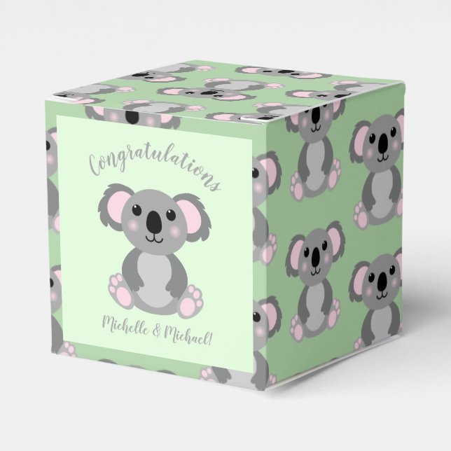 Koala Bear Baby Shower Green Gender Neutral Favor Box (Front Side)