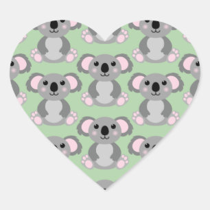 Koala Bear Baby Shower Green Gender Neutral Heart Sticker