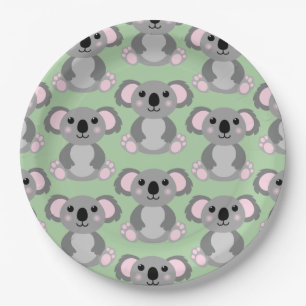 Koala Bear Baby Shower Green Gender Neutral Paper Plate