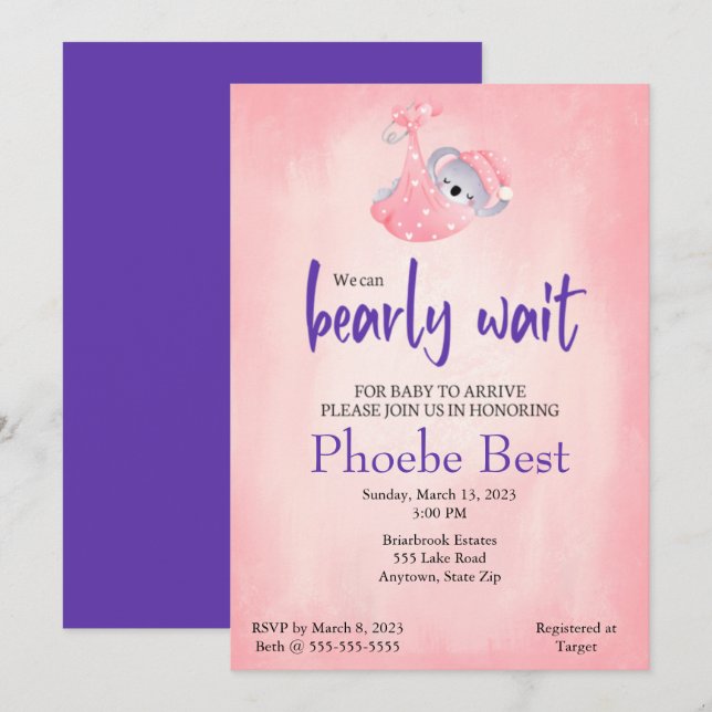 Koala bear Baby shower invitation (Front/Back)