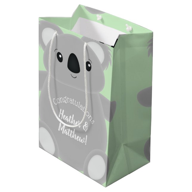 Koala Bear Baby Shower Medium Gift Bag (Back Angled)