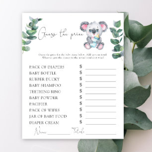 Koala bear baby shower Price Guess game
