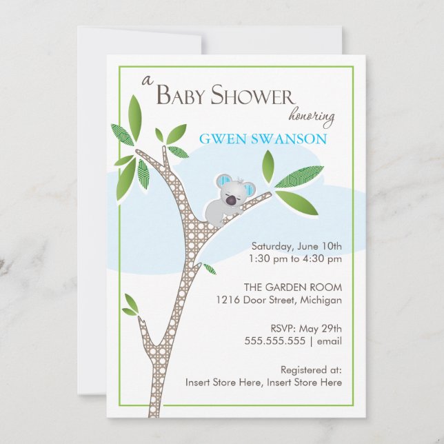 Koala Bear - Boy Baby Shower Invitations (Front)