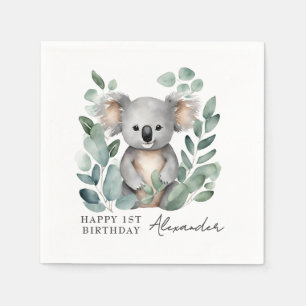 Koala Bear Boys 1st Birthday Party Napkin