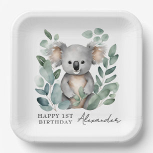Koala Bear Boys 1st Birthday Party Paper Plate
