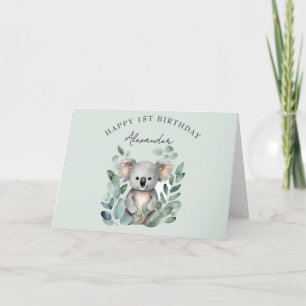 Koala Bear Boys 1st Birthday Party Thank You Card