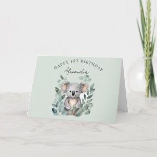 Koala Bear Boys 1st Birthday Party  Thank You Card