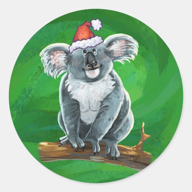 Koala Bear Christmas Classic Round Sticker (Front)