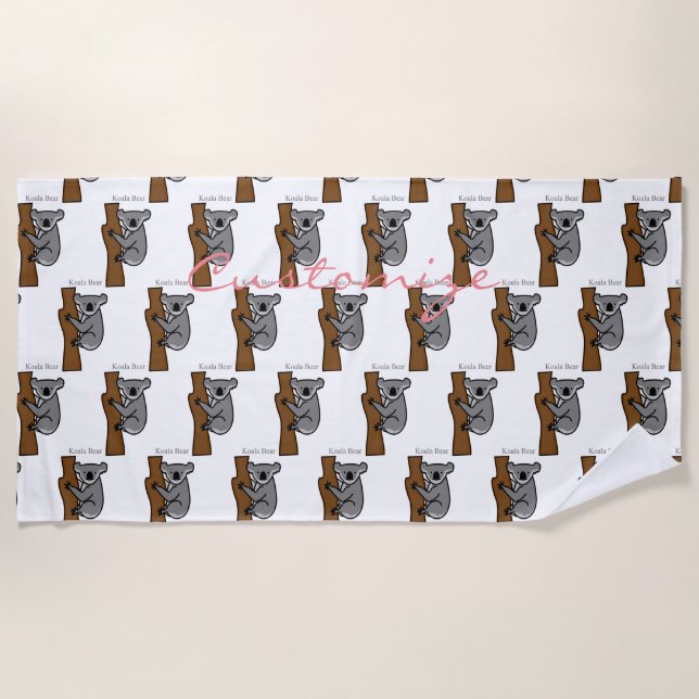 Koala Bear Climbing Tree Thunder_Cove Beach Towel (Front)