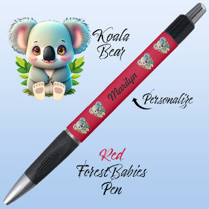 Koala Bear, Colourful Red, Cute Fun Woodland Anima Pen