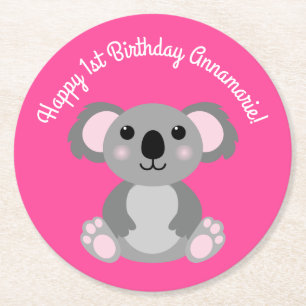 Koala Bear Cute Kid Birthday Party Round Paper Coaster