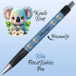 Koala Bear, Cute Whimsical Woodland Animal Blue Pen