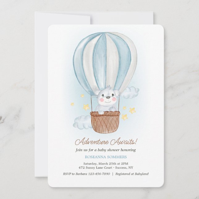 Koala Bear dans Blue Air Balloon Invitation (Devant)