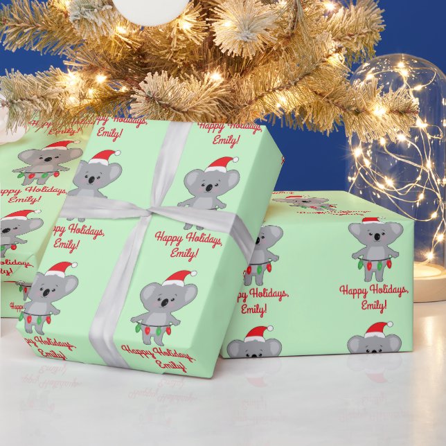 Koala Bear Decorating for Christmas Name Customize Wrapping Paper (Holidays)