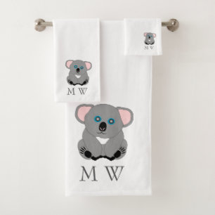 Koala Bear Design Monogrammed Bath Towel Set