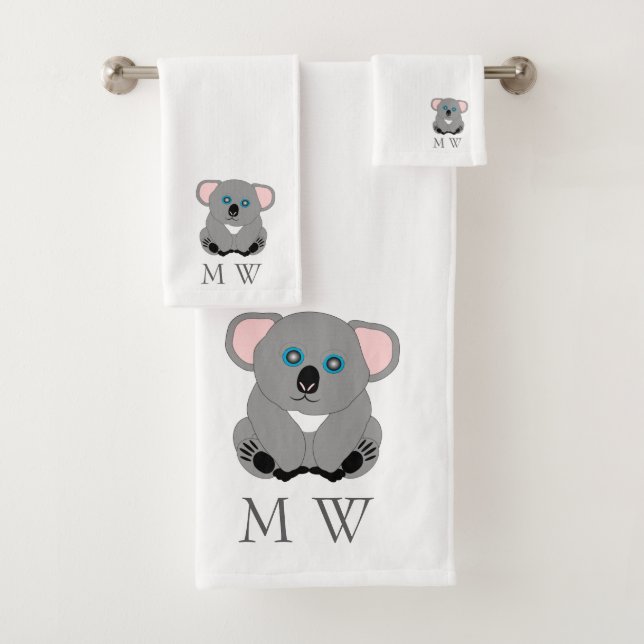 Koala Bear Design Monogrammed Bath Towel Set (Insitu)