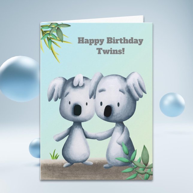 Koala Bear Drawing Personalized Birthday Twins  Card (Creator Uploaded)