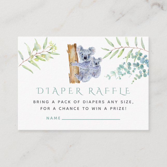 Koala Bear Eucalyptus Leaves Baby Diaper Raffle Enclosure Card (Front)